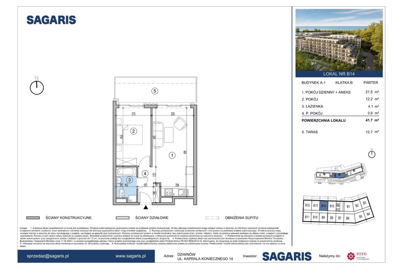 Apartament wakacyjny 41,70 m², parter, oferta nr B14