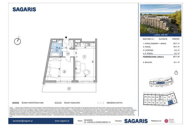 Apartament wakacyjny 47,70 m², parter, oferta nr B5