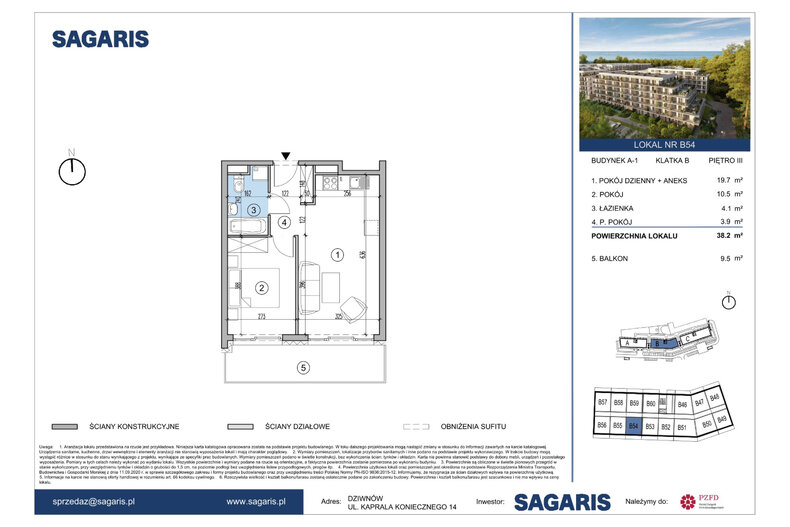 Apartament wakacyjny 38,20 m², piętro 3, oferta nr B54