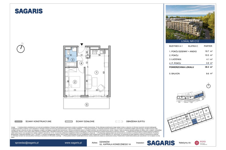 Apartament wakacyjny 38,20 m², parter, oferta nr C12