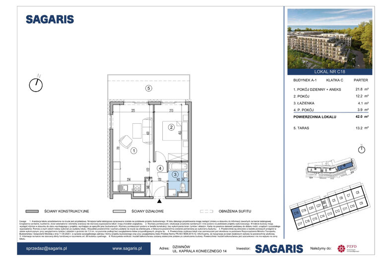 Apartament wakacyjny 42,00 m², parter, oferta nr C18