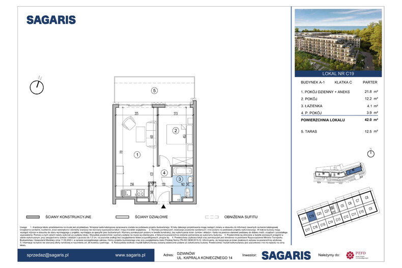 Apartament wakacyjny 42,00 m², parter, oferta nr C19