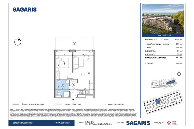 Apartament wakacyjny 41,70 m², parter, oferta nr C21