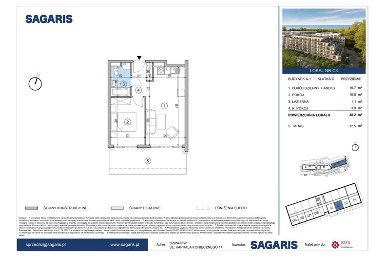 Apartament wakacyjny 38,20 m², piętro -1, oferta nr C3