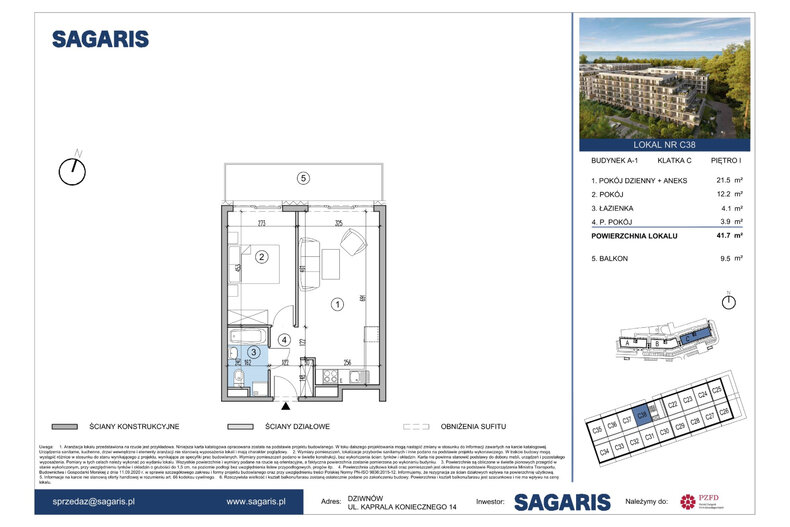 Apartament wakacyjny 41,70 m², piętro 1, oferta nr C38