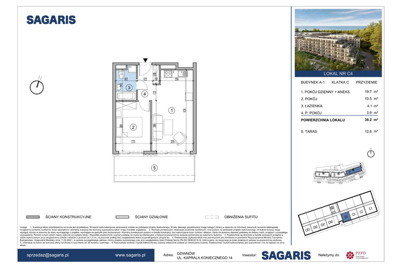 Apartament wakacyjny 38,20 m², piętro -1, oferta nr C4