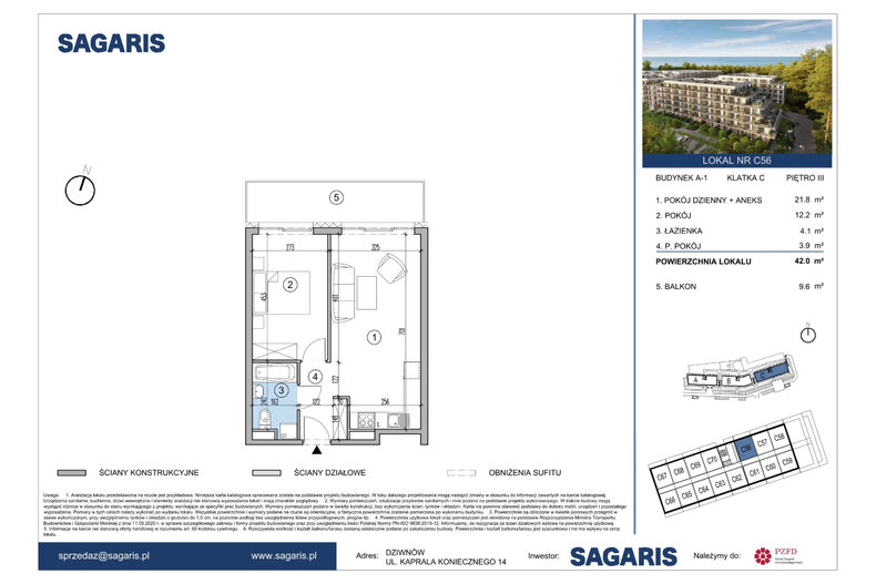 Apartament wakacyjny 42,00 m², piętro 3, oferta nr C56