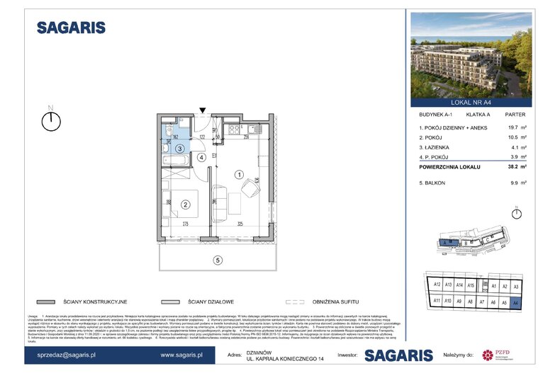 Apartament wakacyjny 38,20 m², parter, oferta nr A4