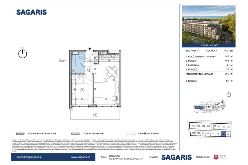 Apartament wakacyjny 38,20 m², parter, oferta nr A5