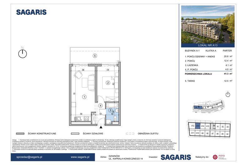 Apartament wakacyjny 41,30 m², parter, oferta nr A13