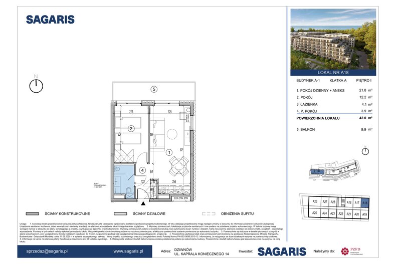 Apartament wakacyjny 42,00 m², piętro 1, oferta nr A18