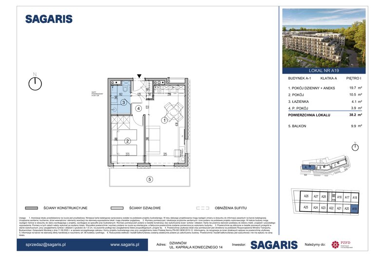 Apartament wakacyjny 38,20 m², piętro 1, oferta nr A19