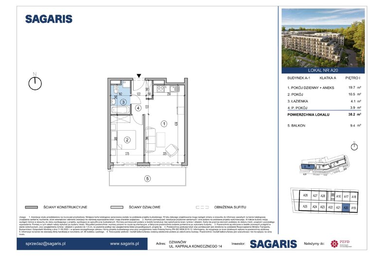 Apartament wakacyjny 38,20 m², piętro 1, oferta nr A20