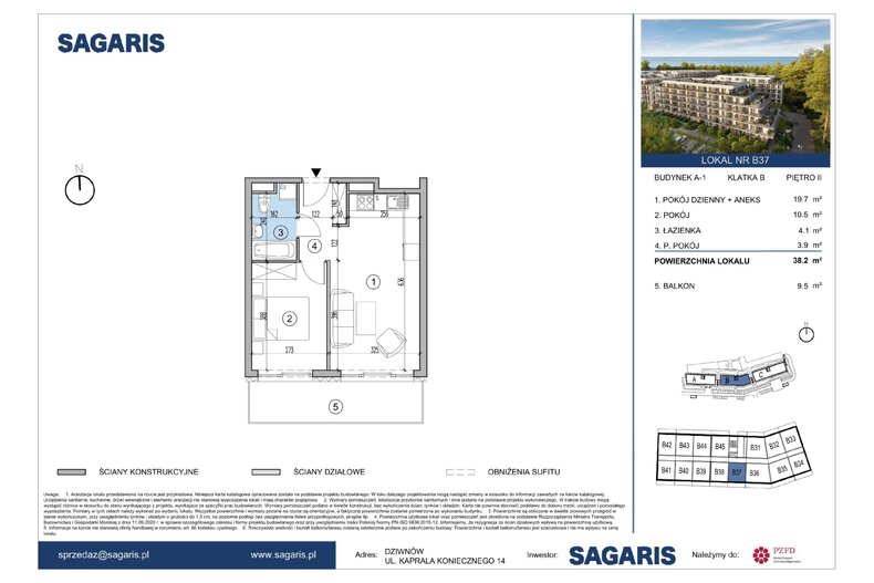 Apartament wakacyjny 38,20 m², piętro 2, oferta nr B37