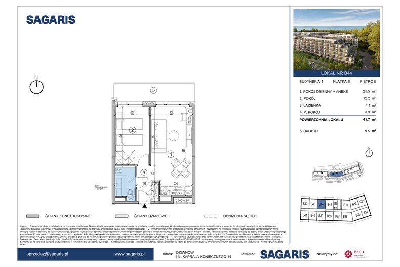 Apartament wakacyjny 41,70 m², piętro 2, oferta nr B44