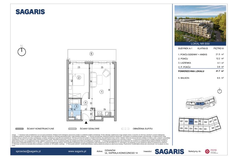 Apartament wakacyjny 41,70 m², piętro 3, oferta nr B59