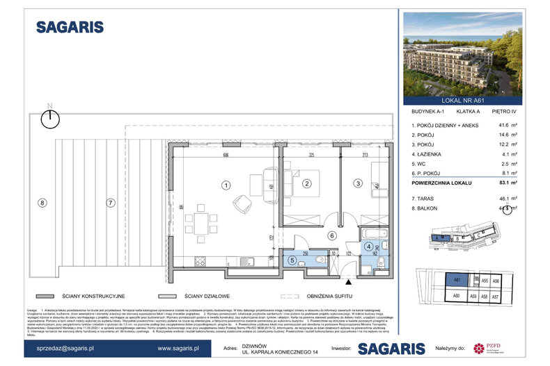 Apartament wakacyjny 83,10 m², piętro 4, oferta nr A61