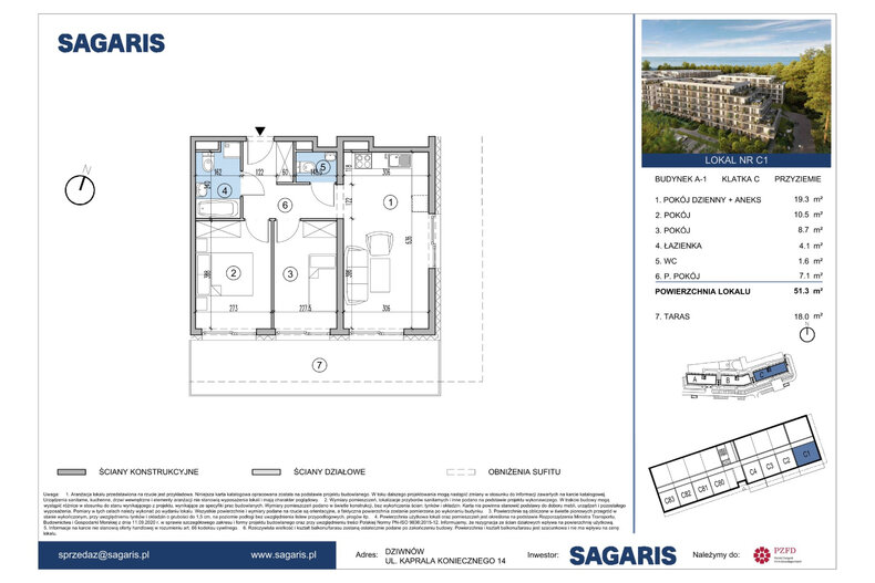 Apartament wakacyjny 51,30 m², piętro -1, oferta nr C1