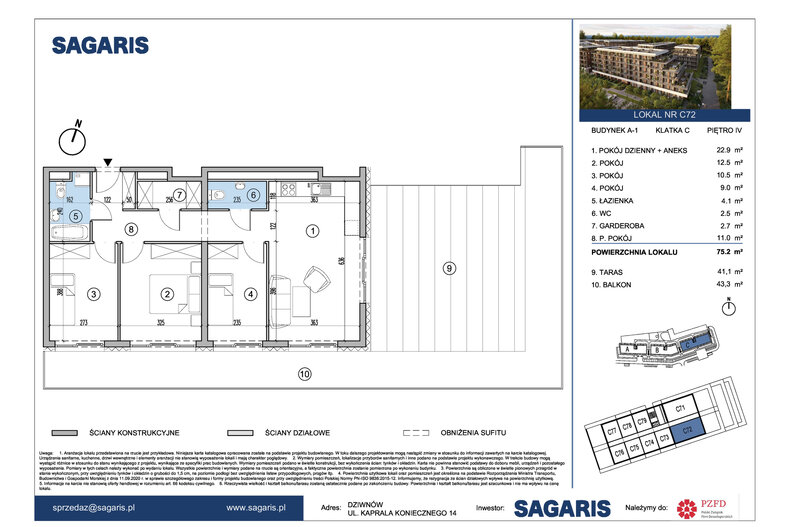 Apartament wakacyjny 75,20 m², piętro 4, oferta nr C72