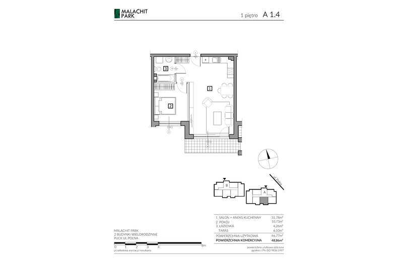 Apartament wakacyjny 48,86 m², piętro 1, oferta nr A14