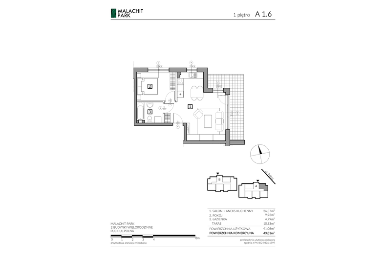 Apartament wakacyjny 43,01 m², piętro 1, oferta nr A16