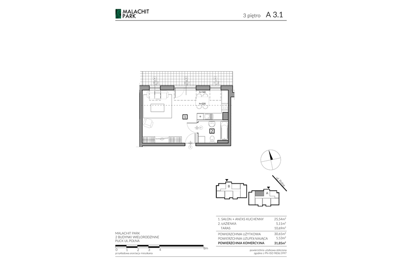 Apartament wakacyjny 31,85 m², piętro 3, oferta nr A31