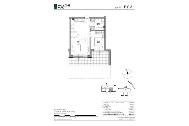 Apartament wakacyjny 43,60 m², parter, oferta nr B03