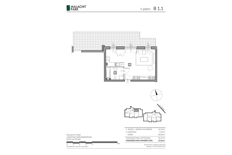 Apartament wakacyjny 37,81 m², piętro 1, oferta nr B11