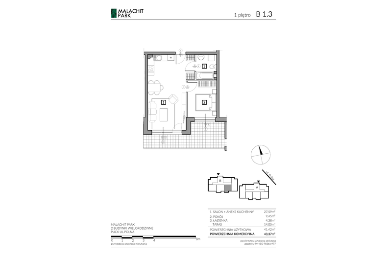 Apartament wakacyjny 43,37 m², piętro 1, oferta nr B13