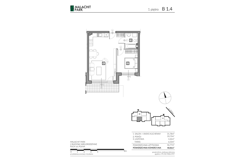 Apartament wakacyjny 48,86 m², piętro 1, oferta nr B14