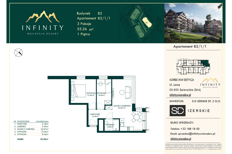 Apartament wakacyjny 55,26 m², piętro 1, oferta nr B2/1/1
