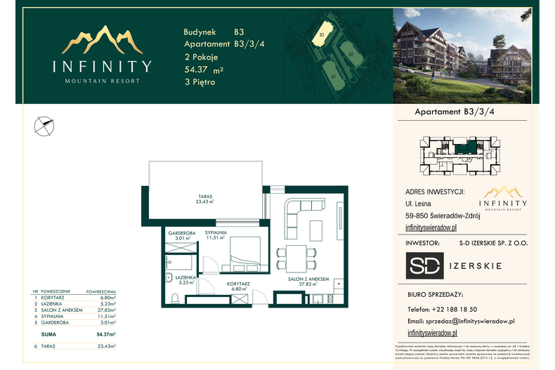 Apartament wakacyjny 54,37 m², piętro 3, oferta nr B3/3/4