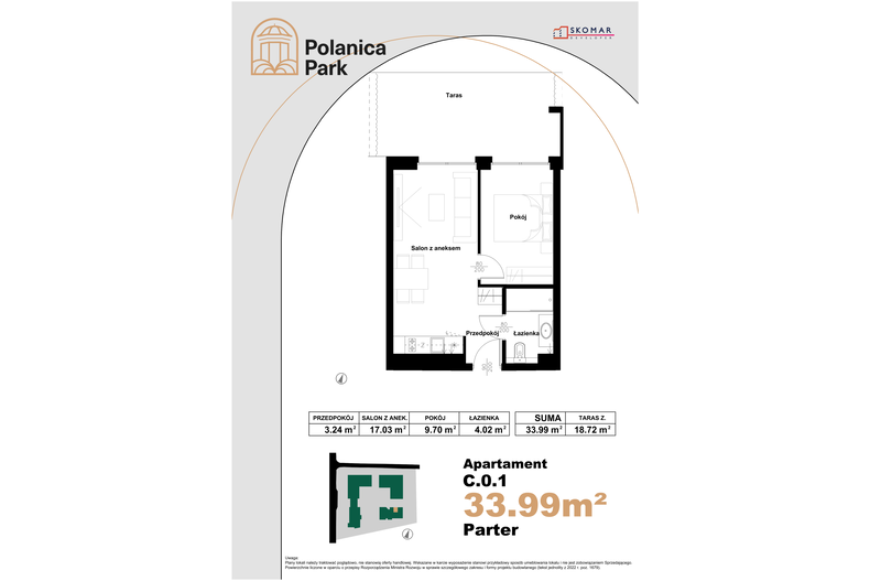Apartament wakacyjny 33,99 m², parter, oferta nr 0.1