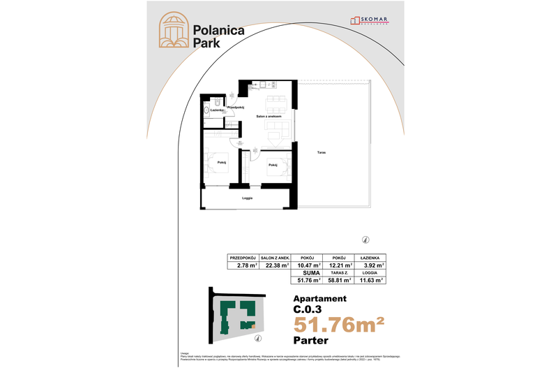 Apartament wakacyjny 51,76 m², parter, oferta nr 0.3