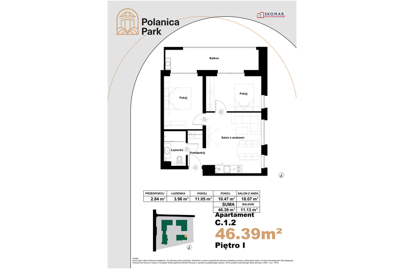 Apartament wakacyjny 46,39 m², piętro 1, oferta nr 1.2