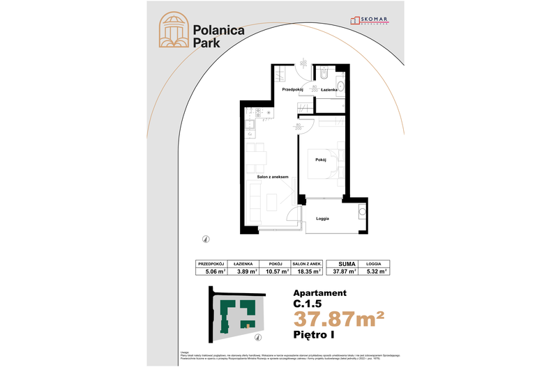 Apartament wakacyjny 37,87 m², piętro 1, oferta nr 1.5