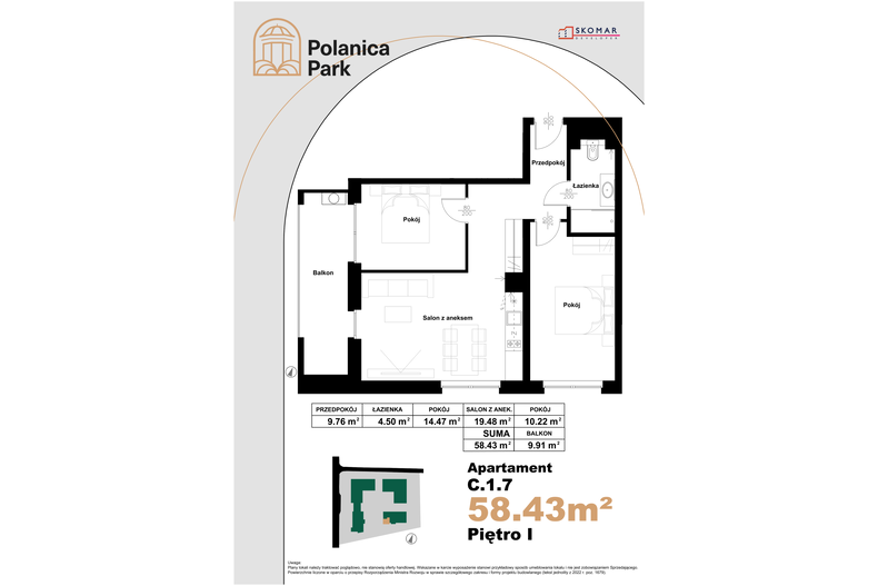Apartament wakacyjny 58,43 m², piętro 1, oferta nr 1.7