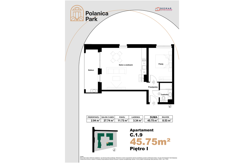 Apartament wakacyjny 45,75 m², piętro 1, oferta nr 1.9