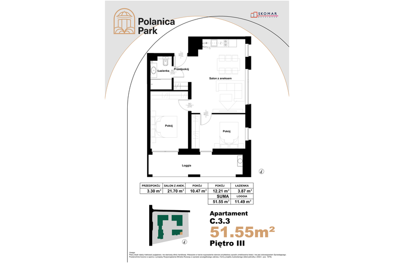 Apartament wakacyjny 51,55 m², piętro 3, oferta nr 3.3