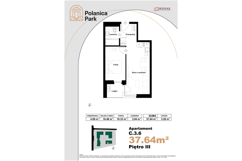 Apartament wakacyjny 37,64 m², piętro 3, oferta nr 3.6