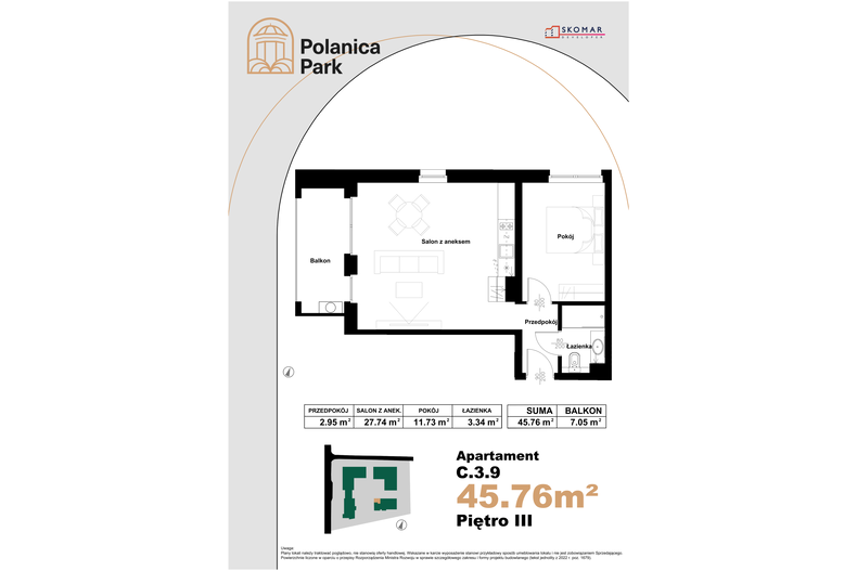 Apartament wakacyjny 45,76 m², piętro 3, oferta nr 3.9