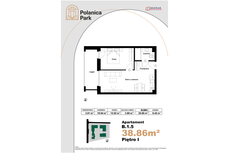 Apartament wakacyjny 38,86 m², piętro 1, oferta nr B_1_5