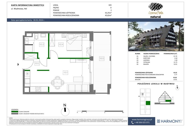 Apartament wakacyjny 45,02 m², parter, oferta nr 103