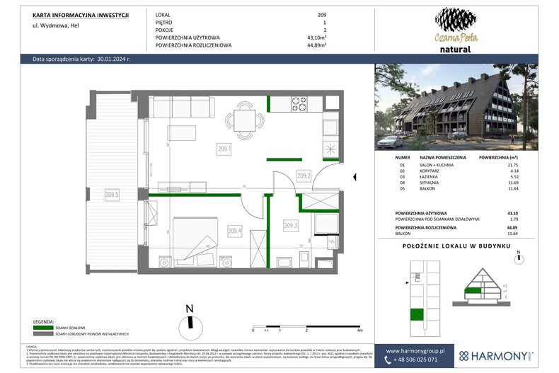 Apartament wakacyjny 44,89 m², piętro 1, oferta nr 209