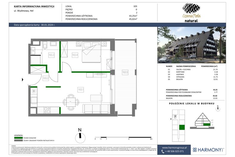 Apartament wakacyjny 45,02 m², parter, oferta nr 103