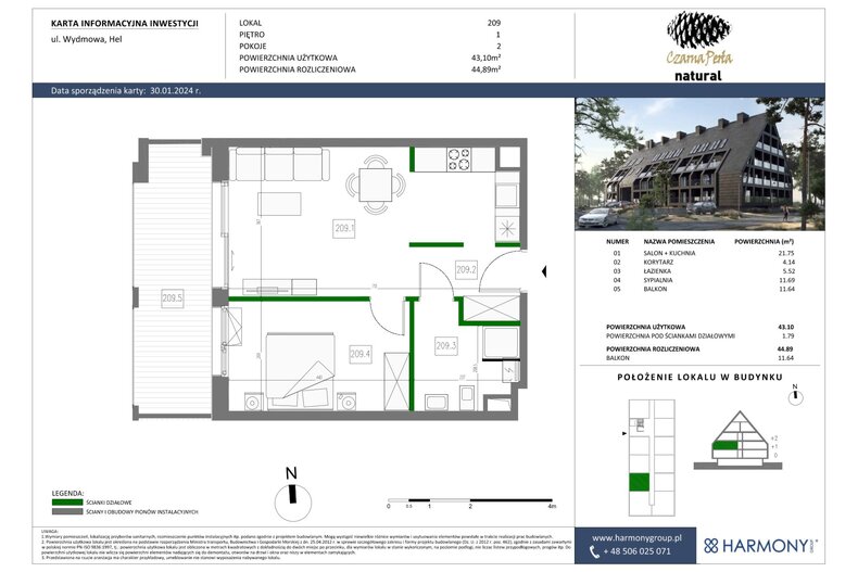 Apartament wakacyjny 44,89 m², piętro 1, oferta nr 209