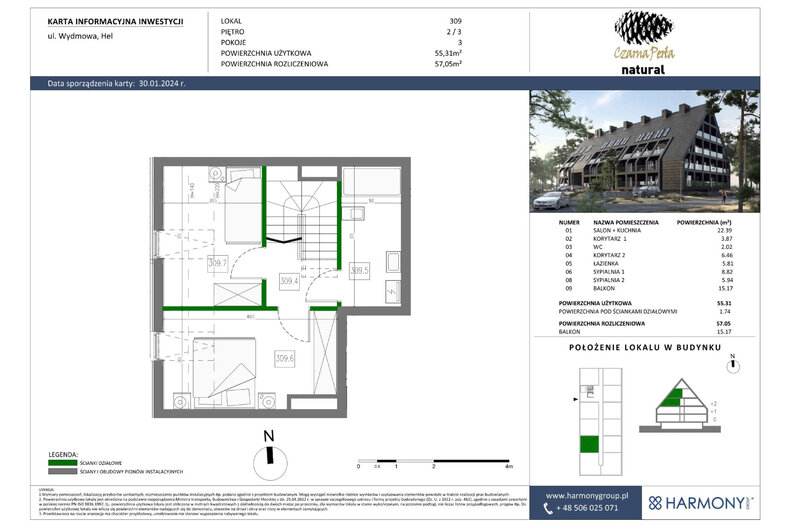 Apartament wakacyjny 57,05 m², piętro 2, oferta nr 309