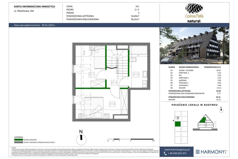 Apartament wakacyjny 56,41 m², piętro 2, oferta nr 311