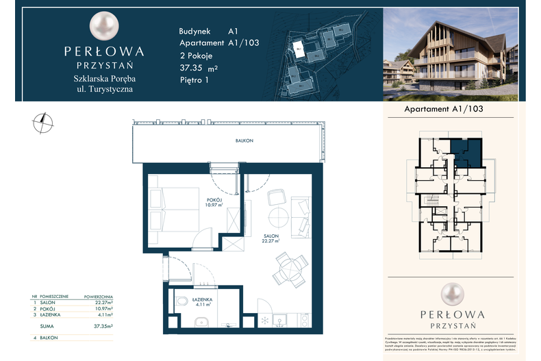 Apartament wakacyjny 37,35 m², piętro 1, oferta nr 103