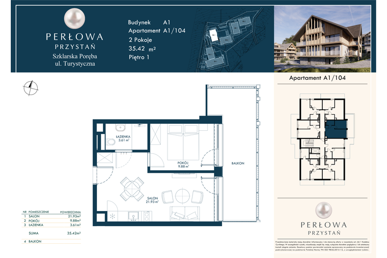 Apartament wakacyjny 35,42 m², piętro 1, oferta nr 104